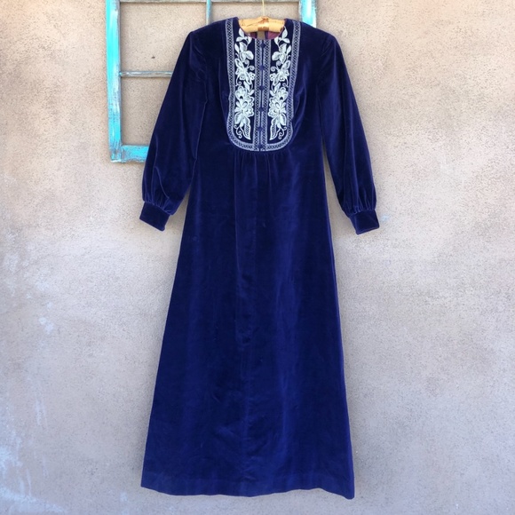 VTG 1960s 1970s Purple Velvet Maxi Dress Sz xS - Picture 2 of 10